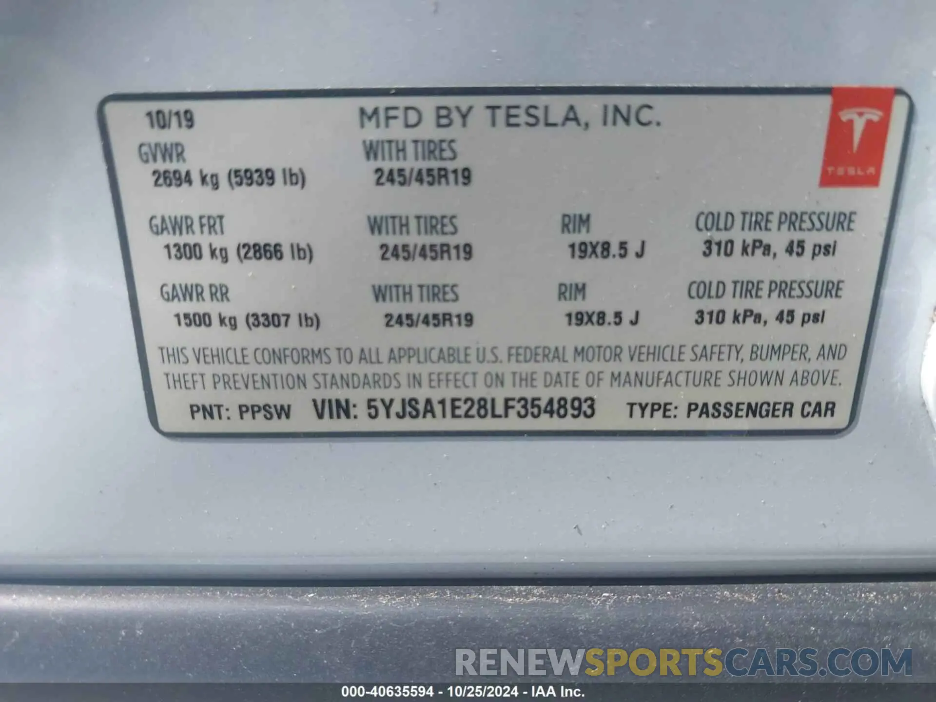 9 Photograph of a damaged car 5YJSA1E28LF354893 TESLA MODEL S 2020