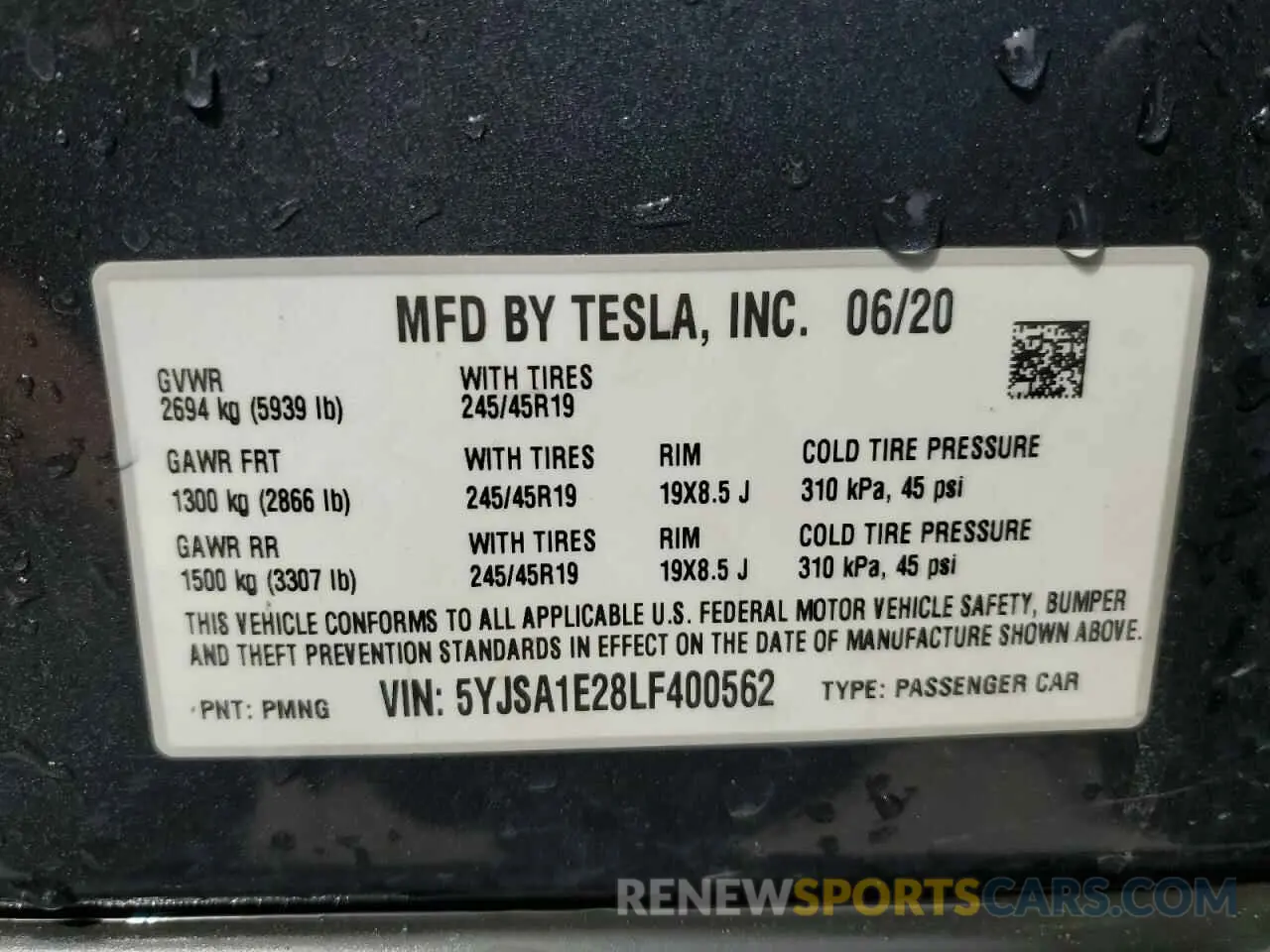 12 Photograph of a damaged car 5YJSA1E28LF400562 TESLA MODEL S 2020