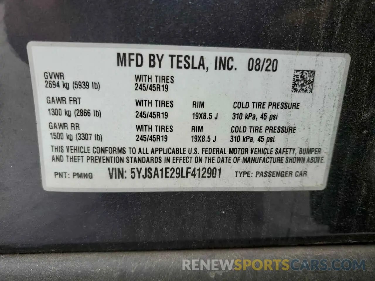 12 Photograph of a damaged car 5YJSA1E29LF412901 TESLA MODEL S 2020