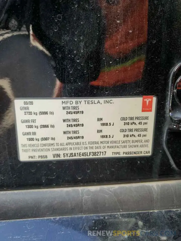 12 Photograph of a damaged car 5YJSA1E45LF382717 TESLA MODEL S 2020