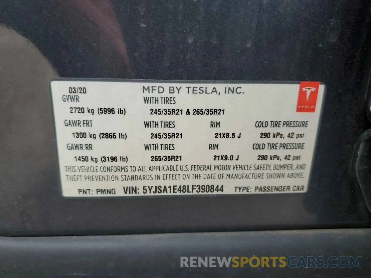 13 Photograph of a damaged car 5YJSA1E48LF390844 TESLA MODEL S 2020