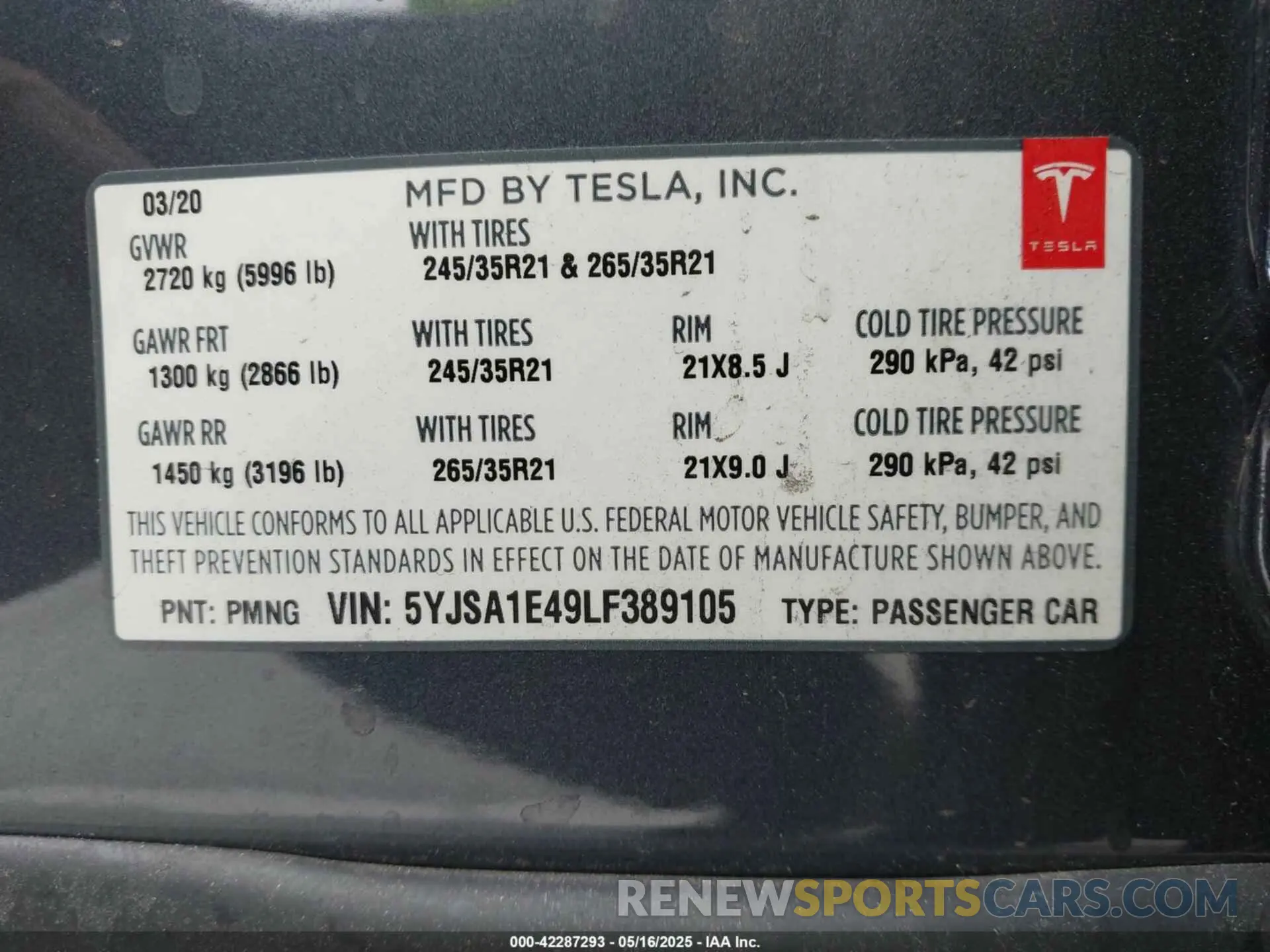 9 Photograph of a damaged car 5YJSA1E49LF389105 TESLA MODEL S 2020