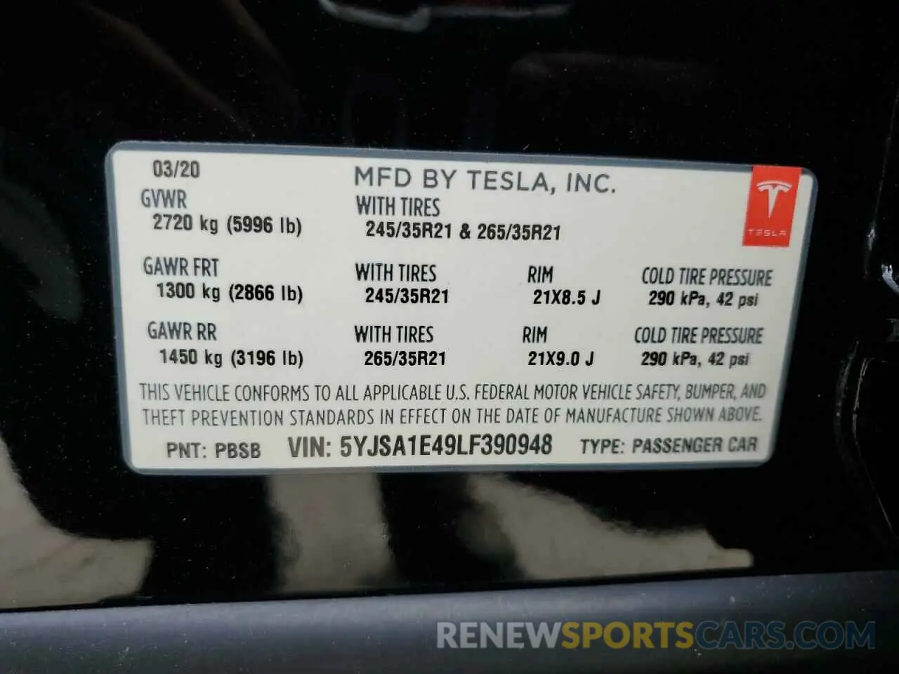 15 Photograph of a damaged car 5YJSA1E49LF390948 TESLA MODEL S 2020