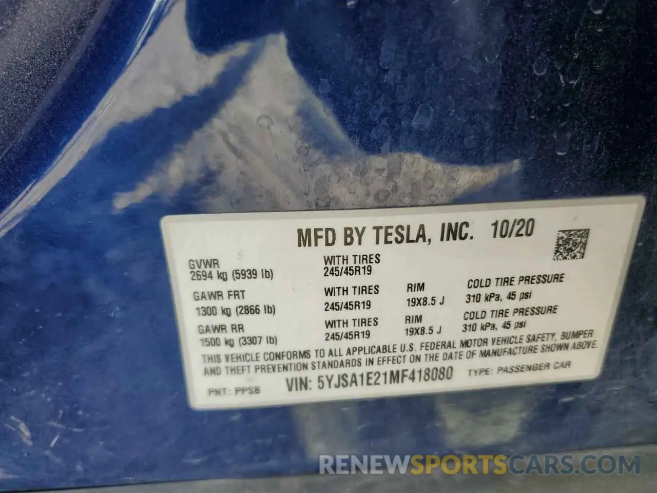 12 Photograph of a damaged car 5YJSA1E21MF418080 TESLA MODEL S 2021