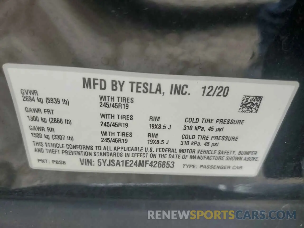 13 Photograph of a damaged car 5YJSA1E24MF426853 TESLA MODEL S 2021