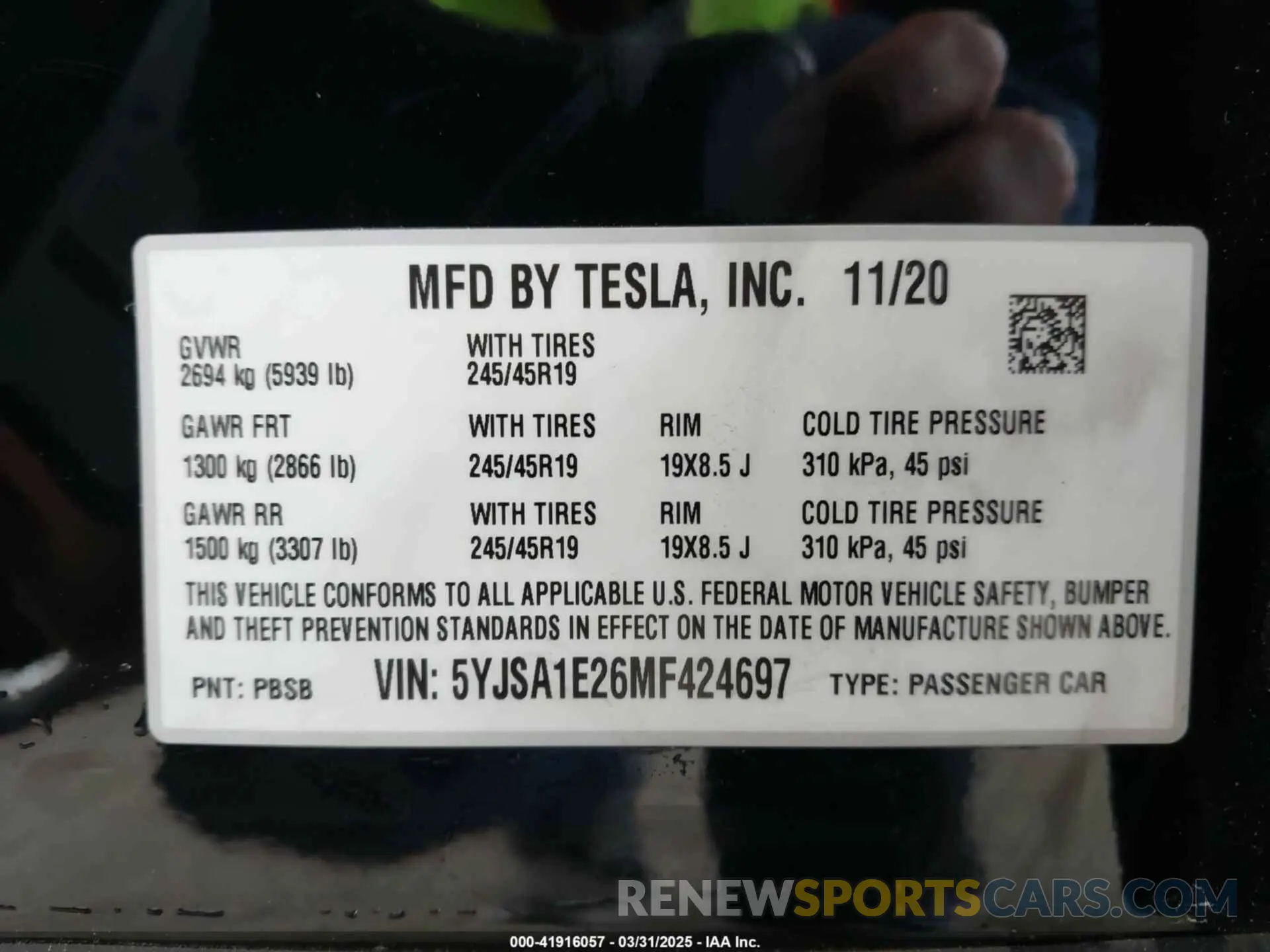 9 Photograph of a damaged car 5YJSA1E26MF424697 TESLA MODEL S 2021