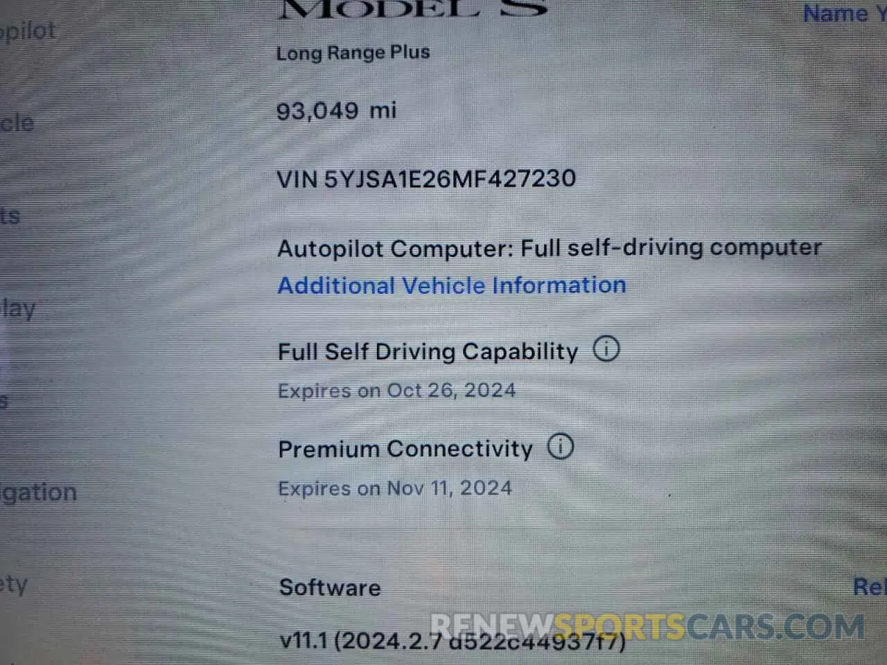 9 Photograph of a damaged car 5YJSA1E26MF427230 TESLA MODEL S 2021