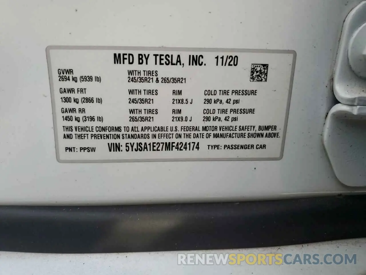 12 Photograph of a damaged car 5YJSA1E27MF424174 TESLA MODEL S 2021