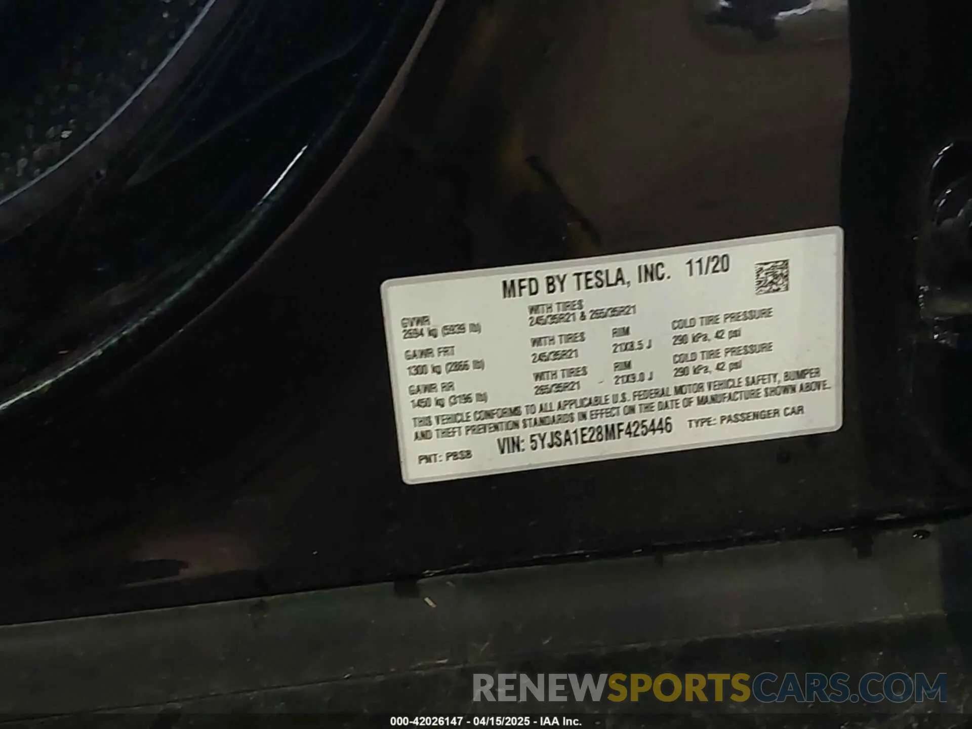9 Photograph of a damaged car 5YJSA1E28MF425446 TESLA MODEL S 2021