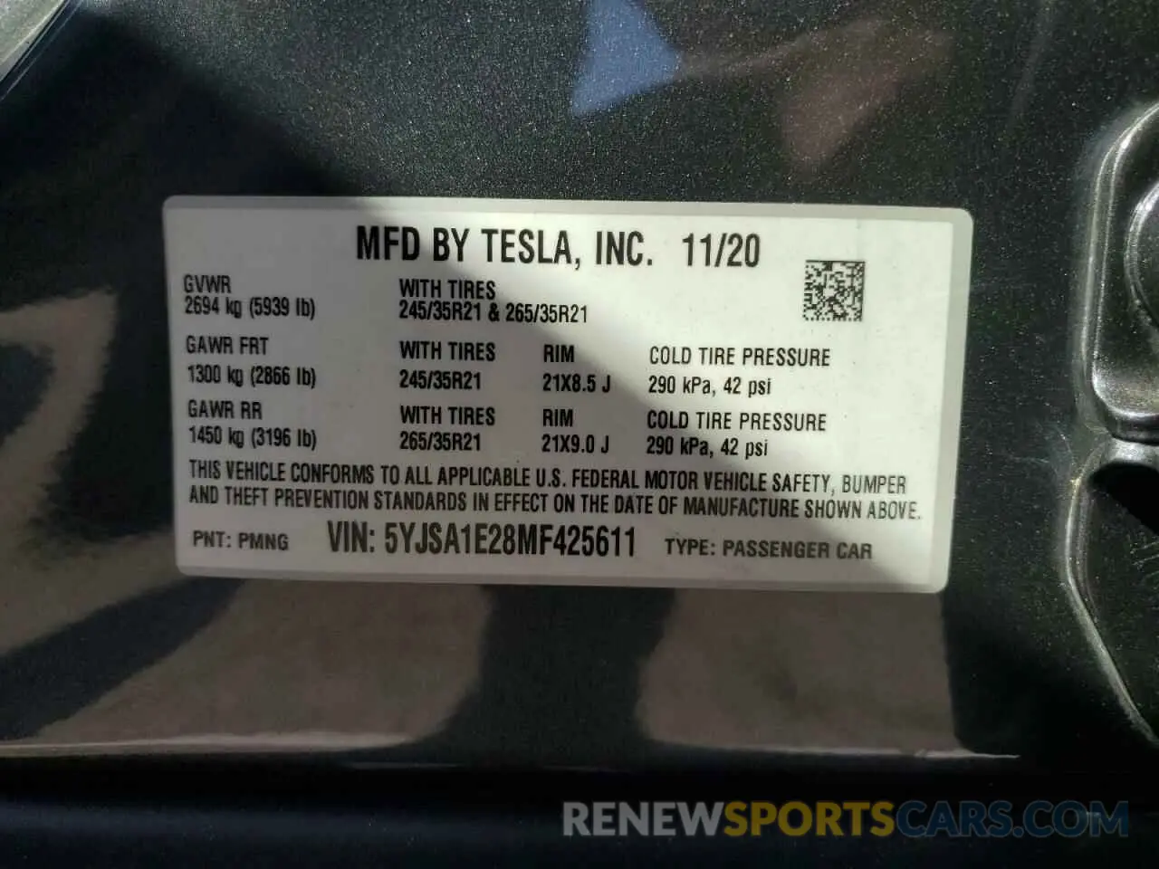 13 Photograph of a damaged car 5YJSA1E28MF425611 TESLA MODEL S 2021
