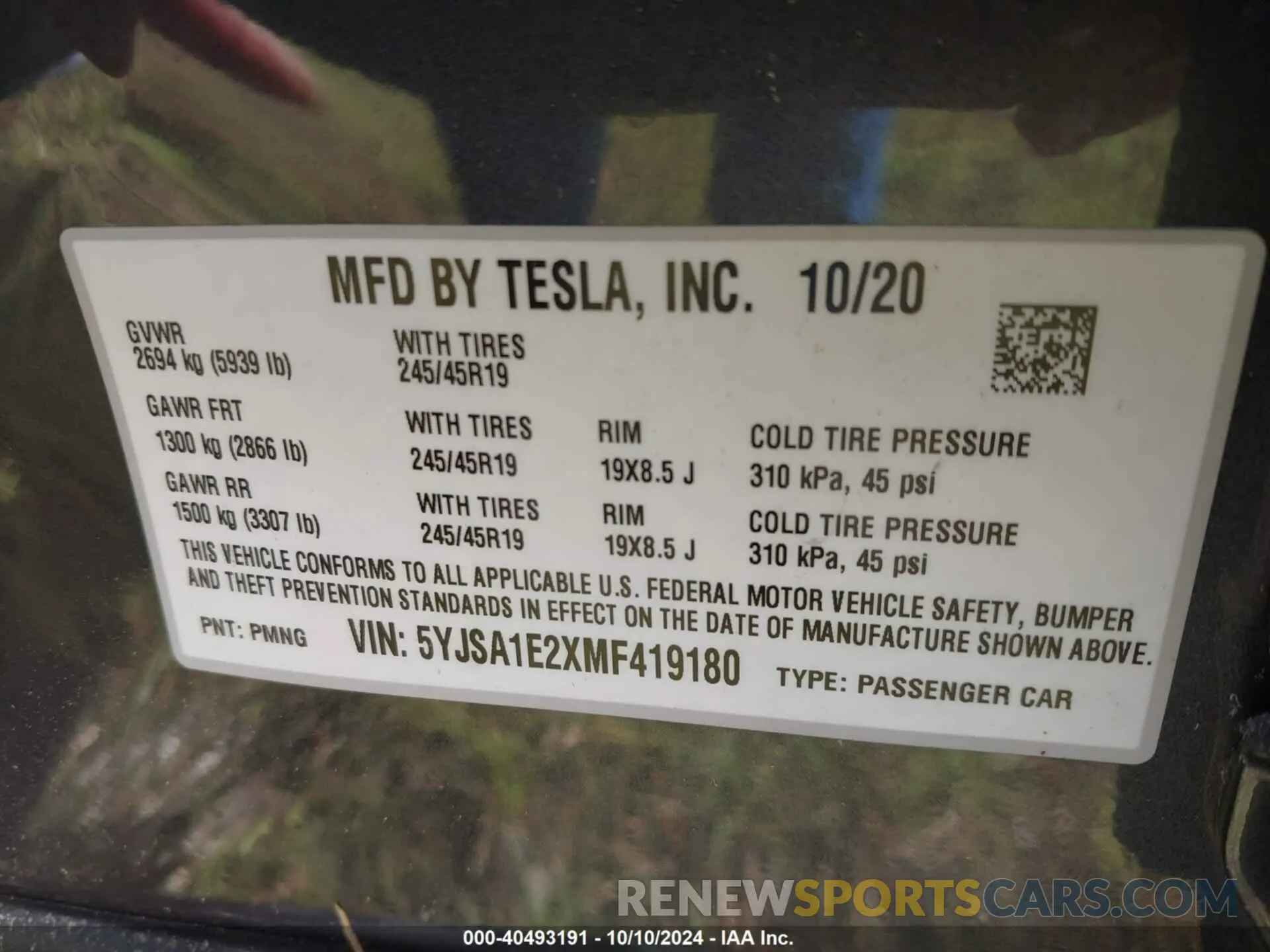 9 Photograph of a damaged car 5YJSA1E2XMF419180 TESLA MODEL S 2021