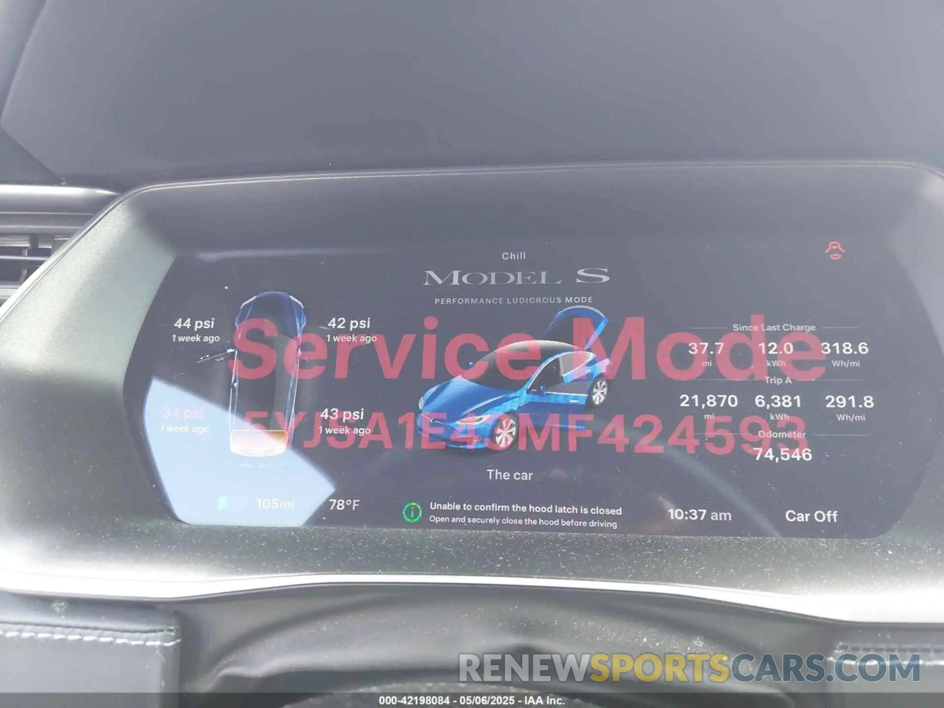 7 Photograph of a damaged car 5YJSA1E43MF424593 TESLA MODEL S 2021