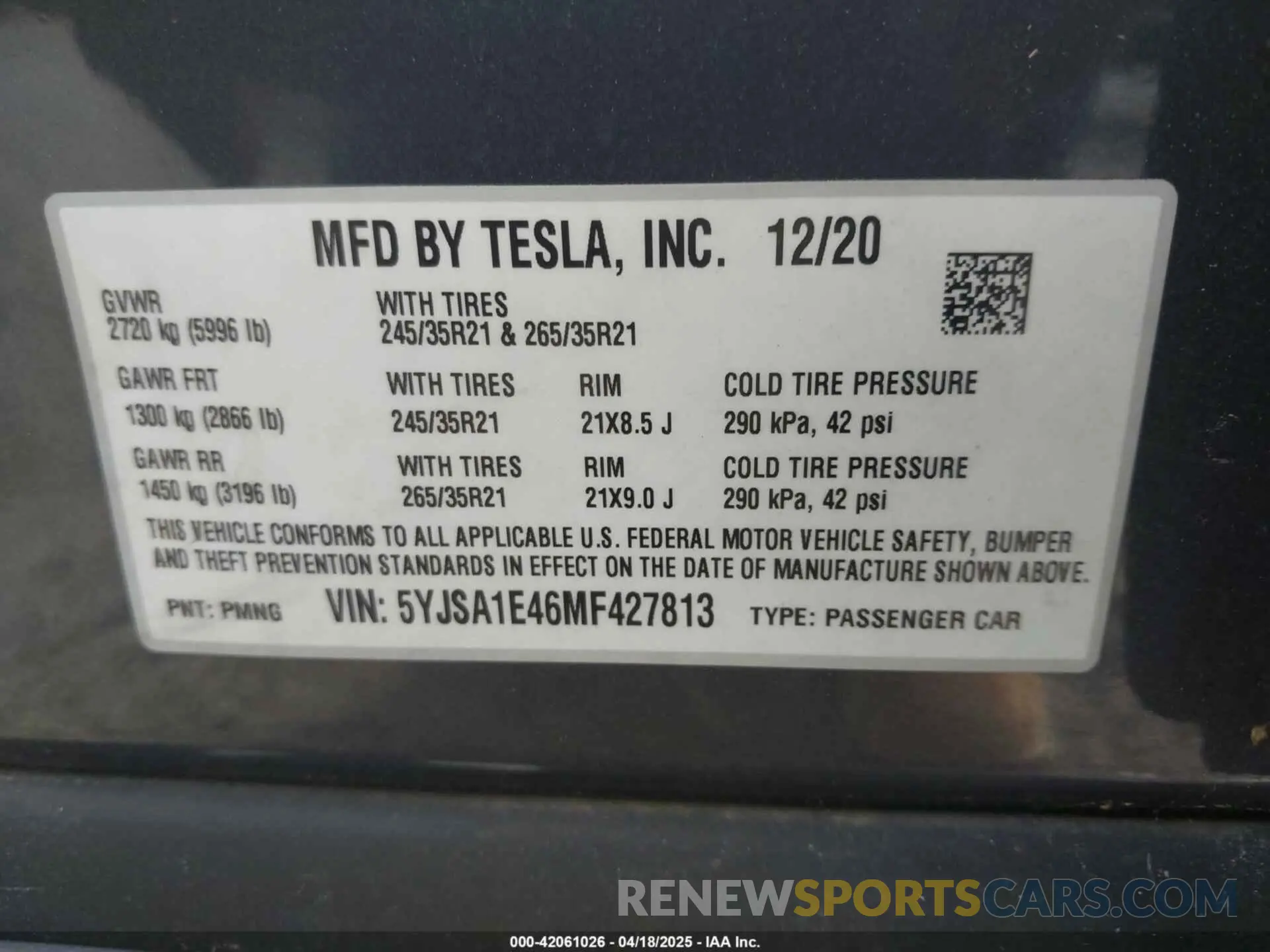 9 Photograph of a damaged car 5YJSA1E46MF427813 TESLA MODEL S 2021