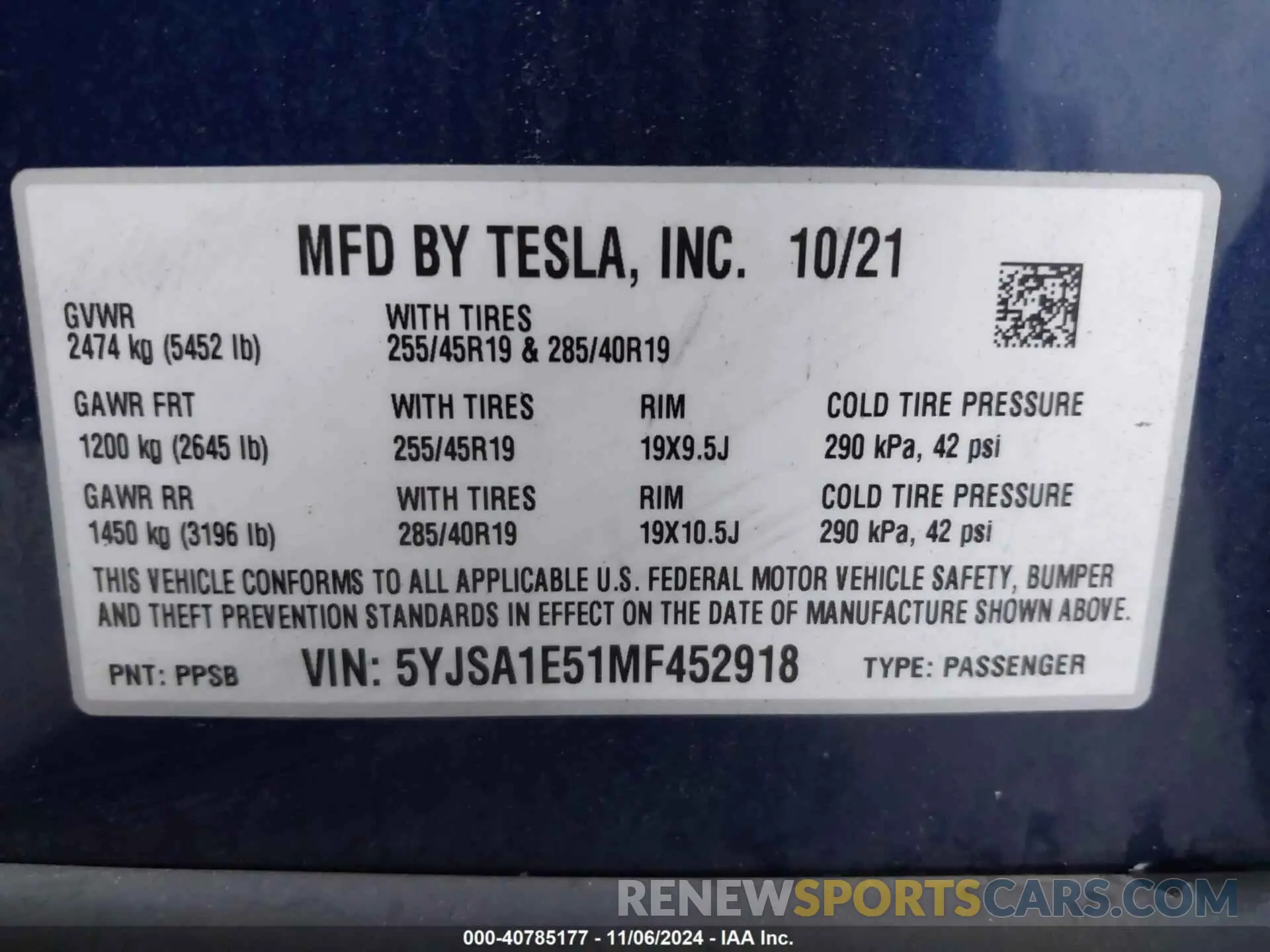 9 Photograph of a damaged car 5YJSA1E51MF452918 TESLA MODEL S 2021
