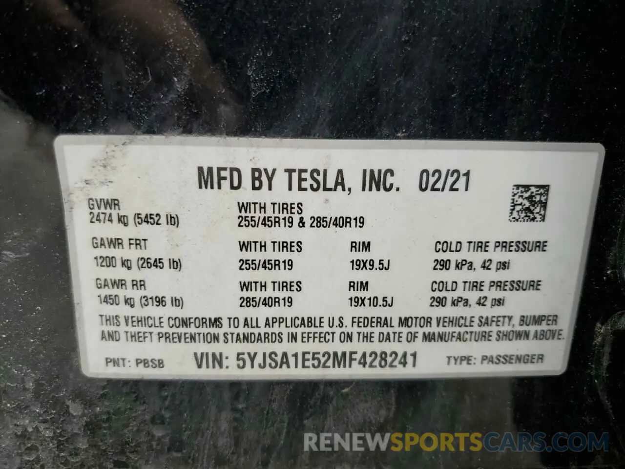 13 Photograph of a damaged car 5YJSA1E52MF428241 TESLA MODEL S 2021