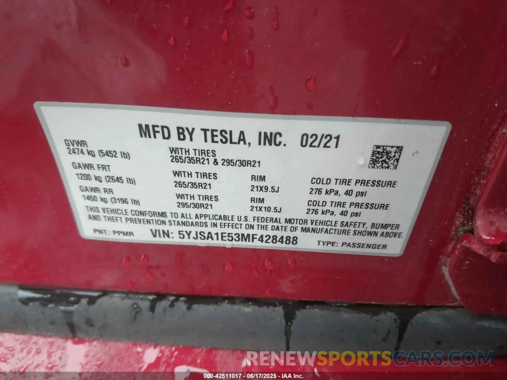 9 Photograph of a damaged car 5YJSA1E53MF428488 TESLA MODEL S 2021
