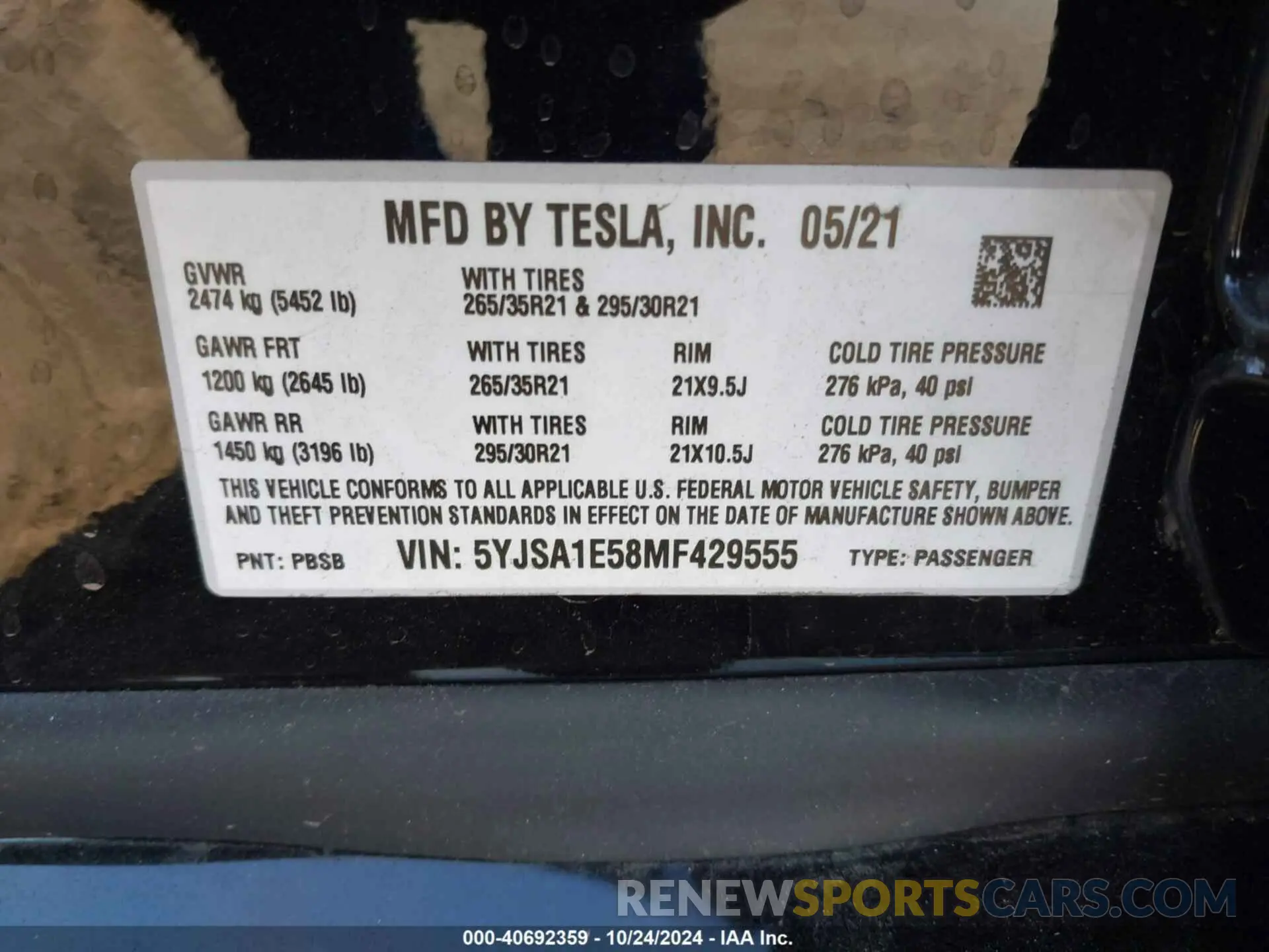 9 Photograph of a damaged car 5YJSA1E58MF429555 TESLA MODEL S 2021