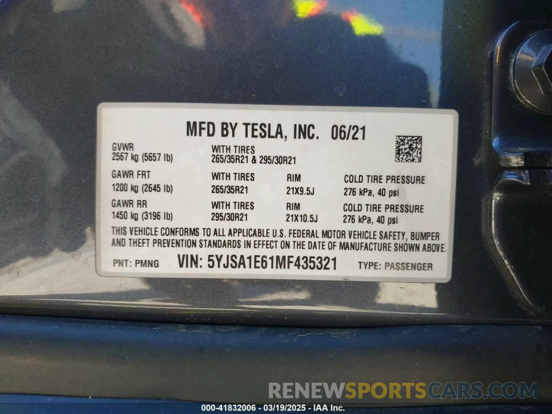 9 Photograph of a damaged car 5YJSA1E61MF435321 TESLA MODEL S 2021