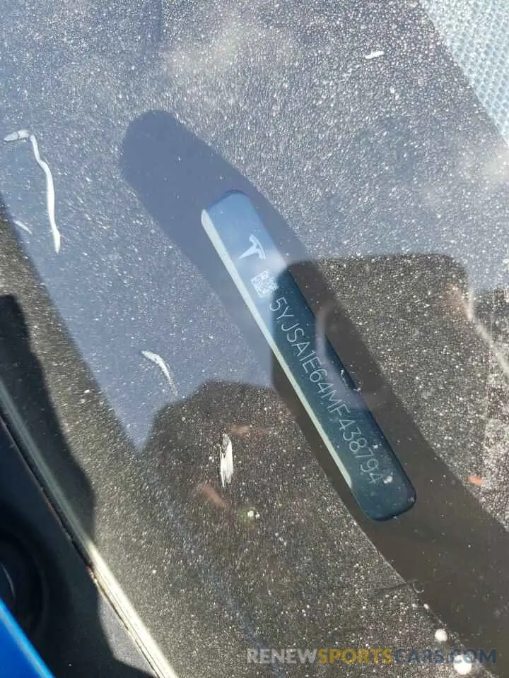 13 Photograph of a damaged car 5YJSA1E64MF438794 TESLA MODEL S 2021