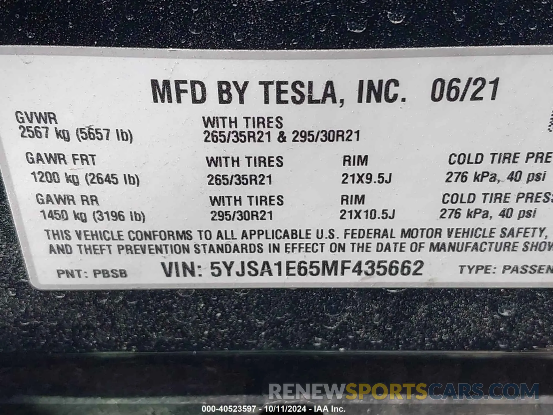 9 Photograph of a damaged car 5YJSA1E65MF435662 TESLA MODEL S 2021