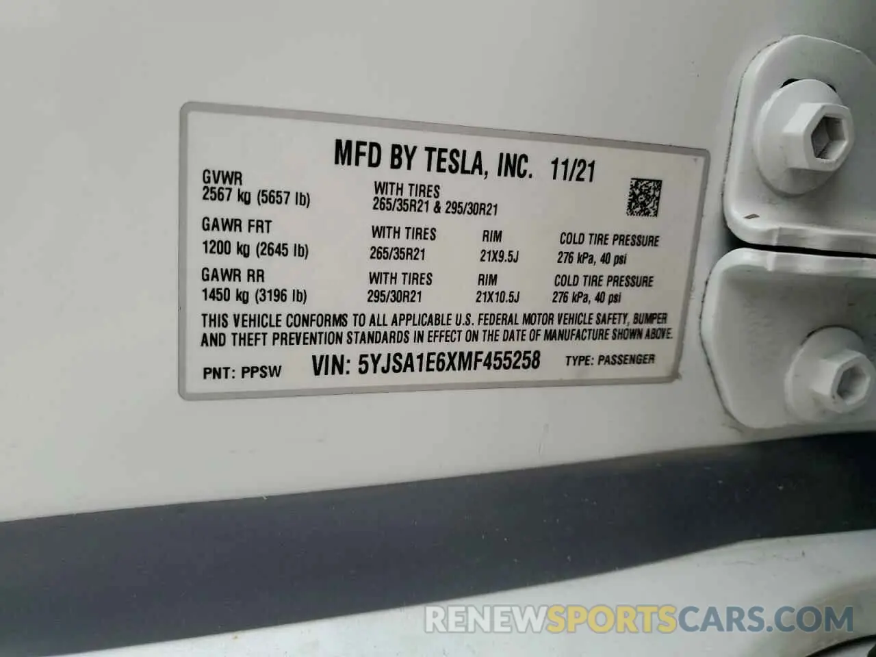 14 Photograph of a damaged car 5YJSA1E6XMF455258 TESLA MODEL S 2021