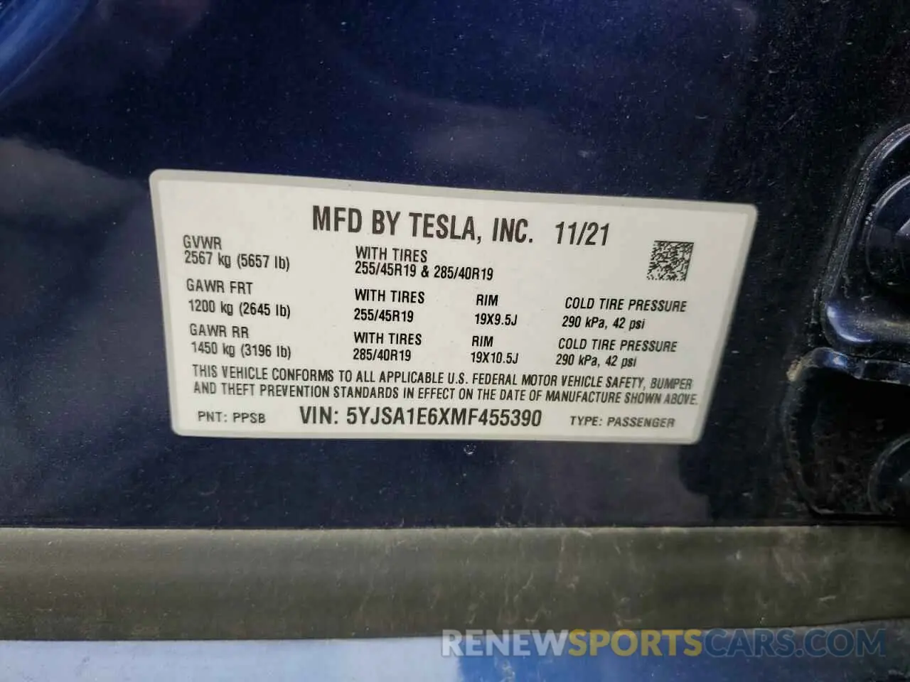 13 Photograph of a damaged car 5YJSA1E6XMF455390 TESLA MODEL S 2021