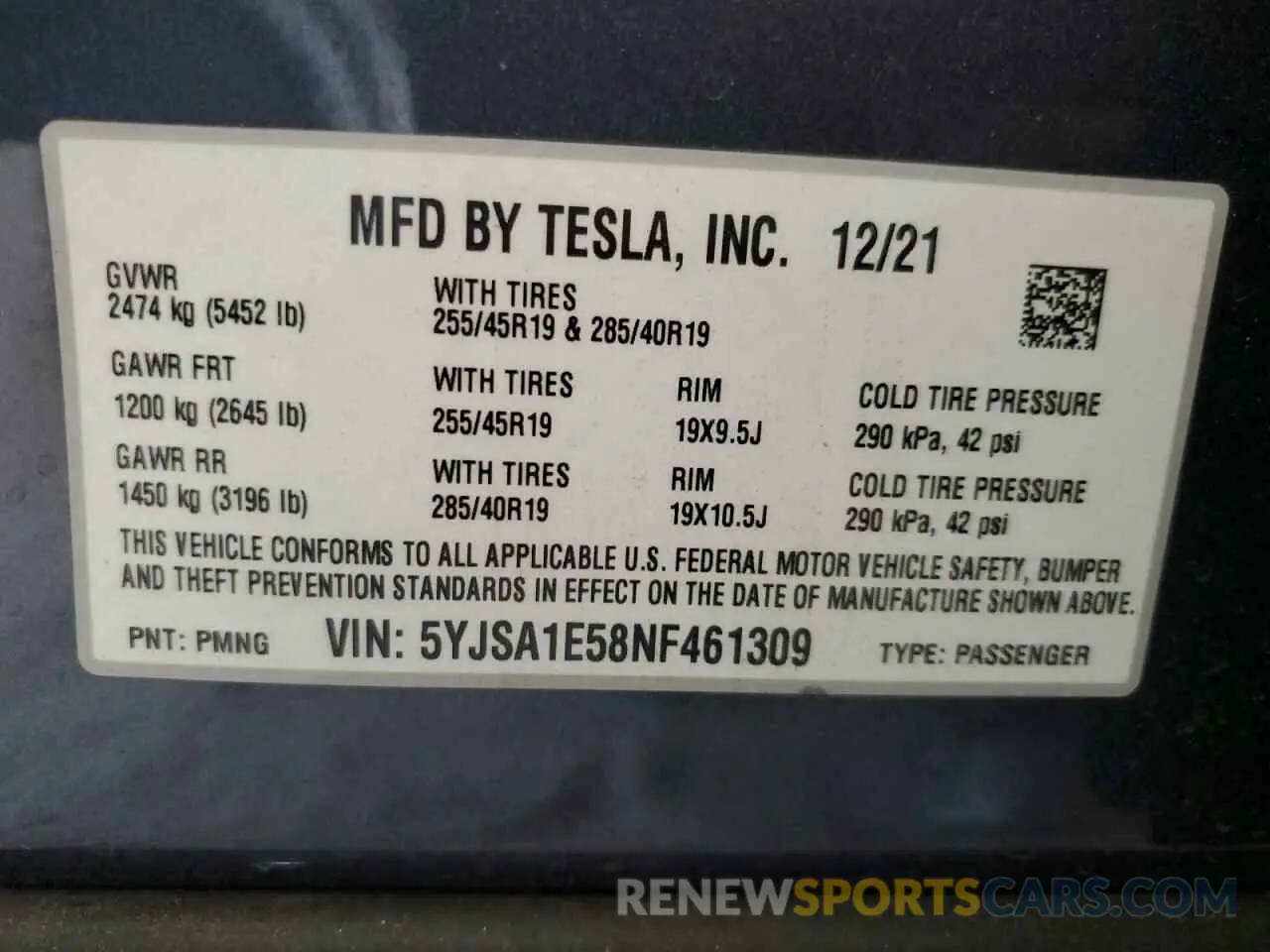 12 Photograph of a damaged car 5YJSA1E58NF461309 TESLA MODEL S 2022