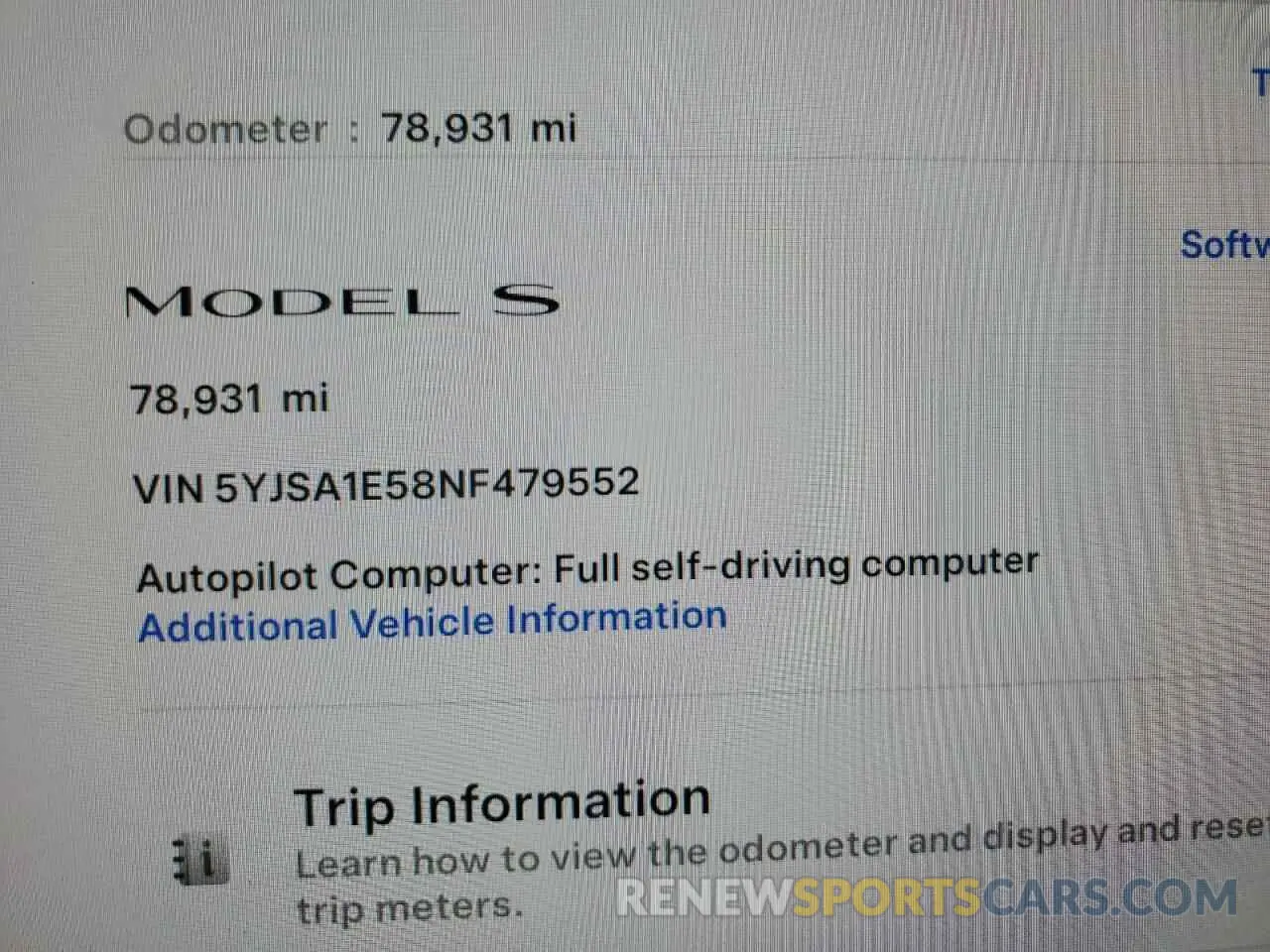 9 Photograph of a damaged car 5YJSA1E58NF479552 TESLA MODEL S 2022