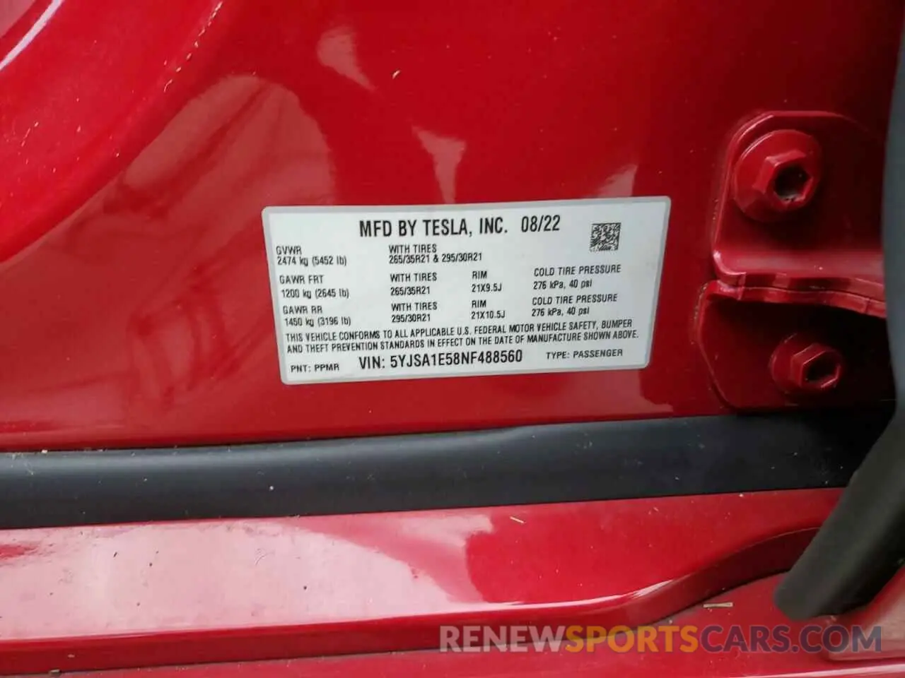 14 Photograph of a damaged car 5YJSA1E58NF488560 TESLA MODEL S 2022