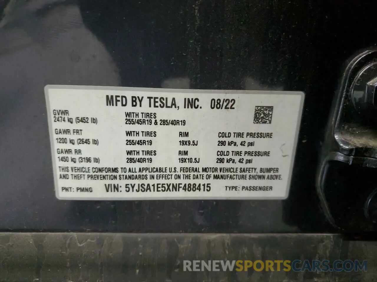 13 Photograph of a damaged car 5YJSA1E5XNF488415 TESLA MODEL S 2022