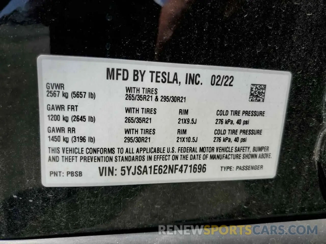 12 Photograph of a damaged car 5YJSA1E62NF471696 TESLA MODEL S 2022