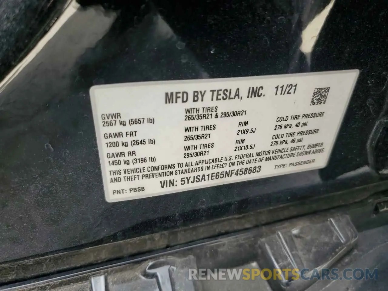 13 Photograph of a damaged car 5YJSA1E65NF458683 TESLA MODEL S 2022