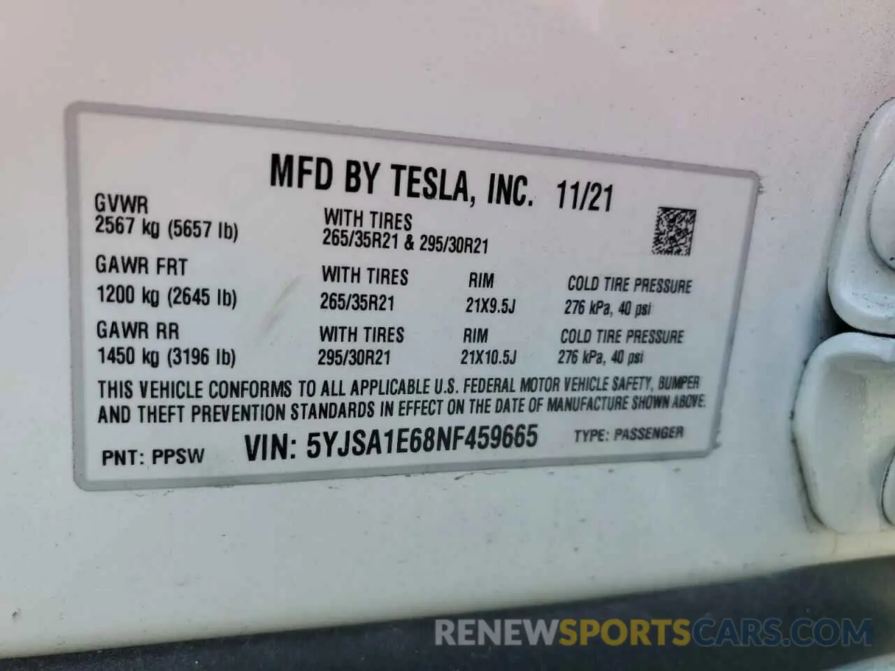 13 Photograph of a damaged car 5YJSA1E68NF459665 TESLA MODEL S 2022