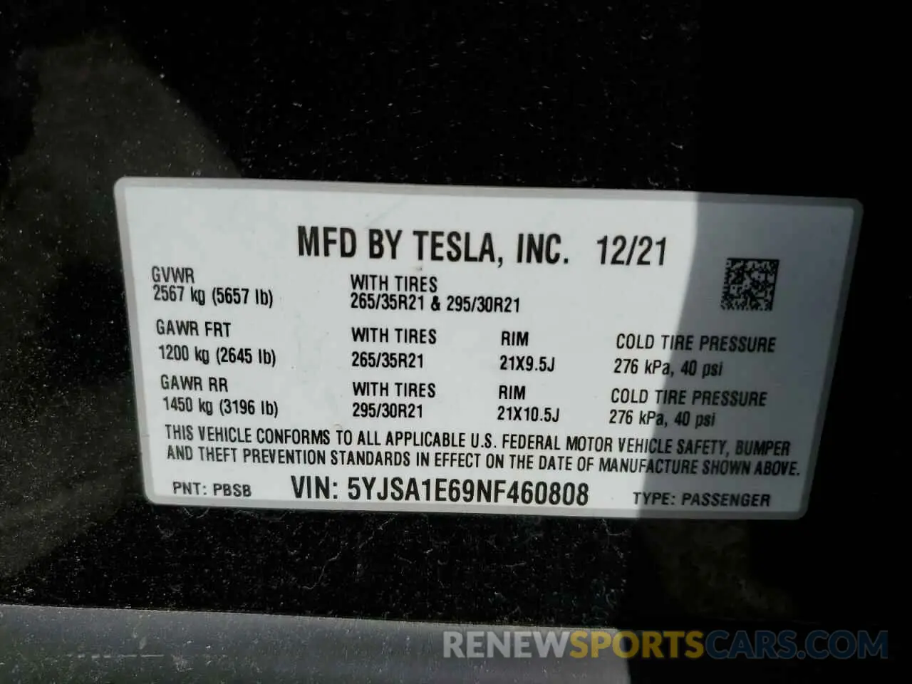 13 Photograph of a damaged car 5YJSA1E69NF460808 TESLA MODEL S 2022