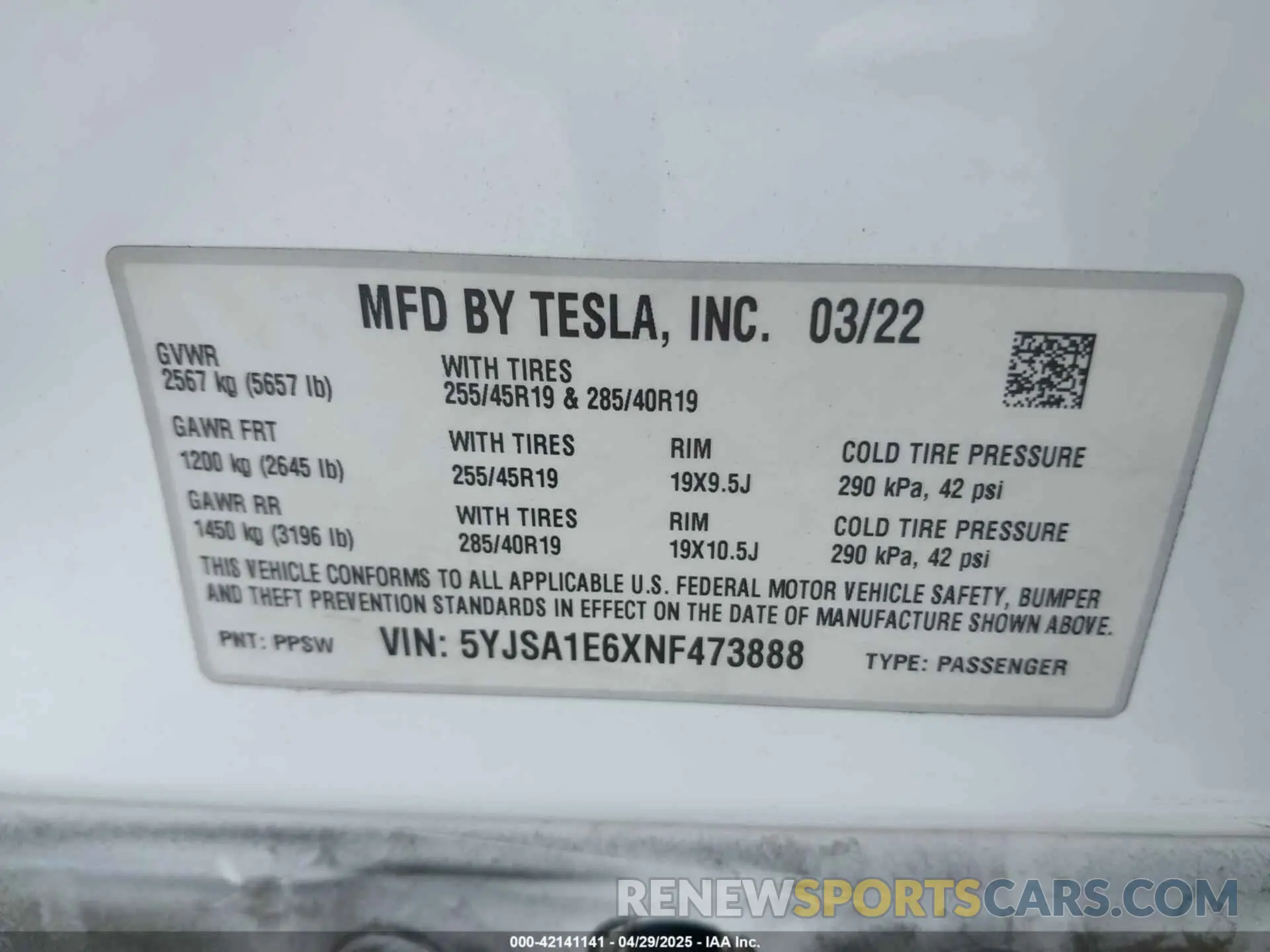 9 Photograph of a damaged car 5YJSA1E6XNF473888 TESLA MODEL S 2022