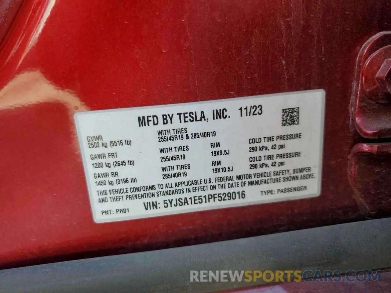 12 Photograph of a damaged car 5YJSA1E51PF529016 TESLA MODEL S 2023
