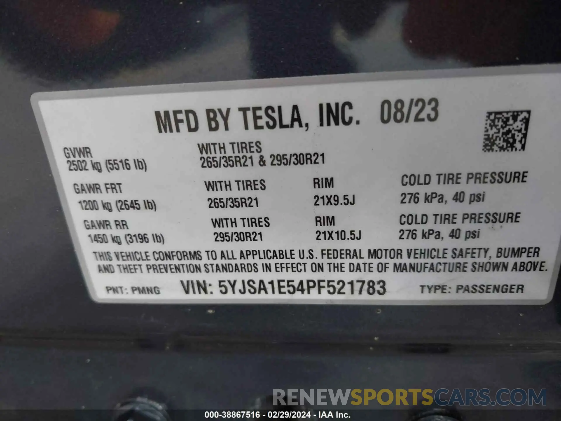 9 Photograph of a damaged car 5YJSA1E54PF521783 TESLA MODEL S 2023