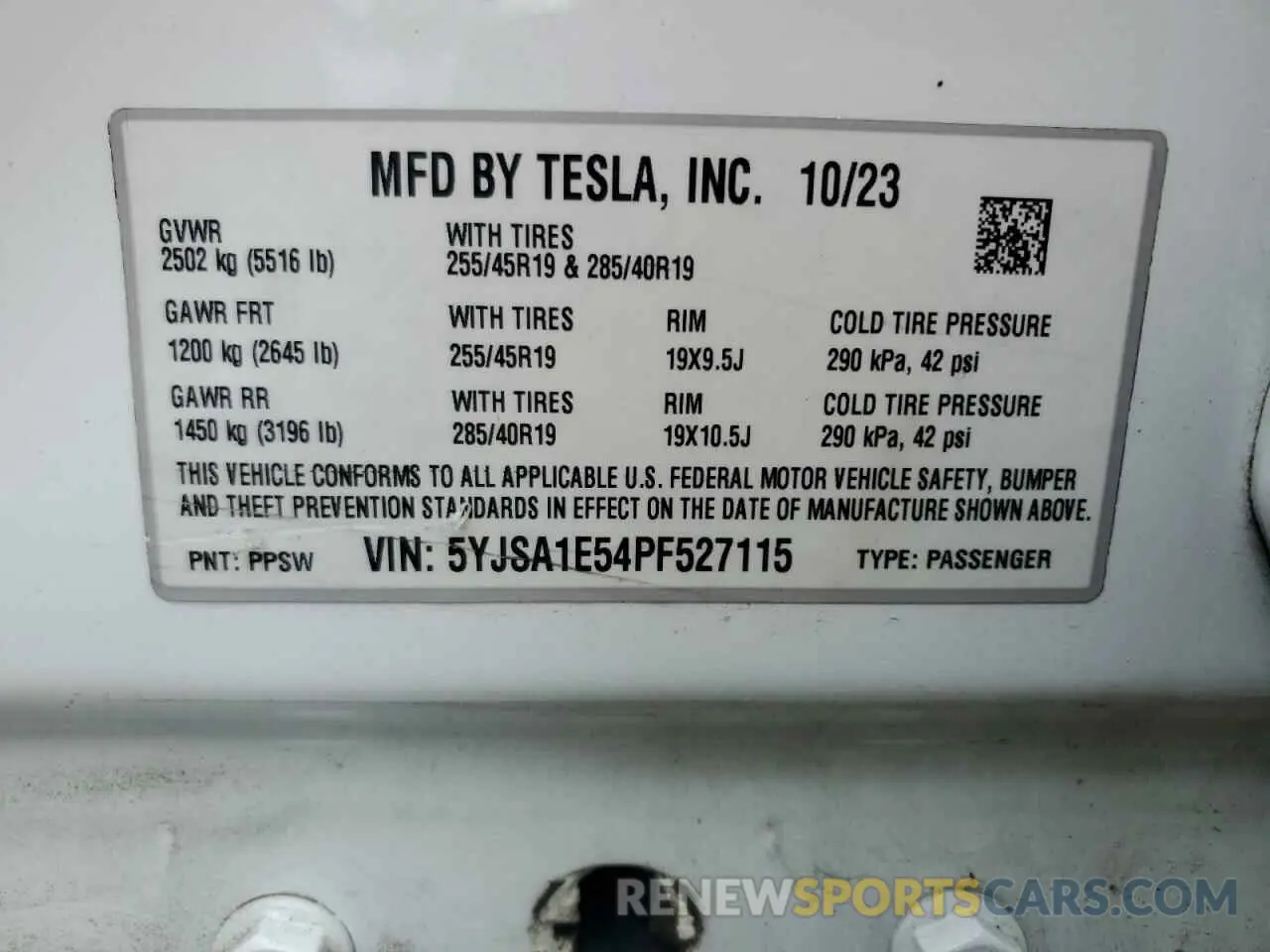 12 Photograph of a damaged car 5YJSA1E54PF527115 TESLA MODEL S 2023