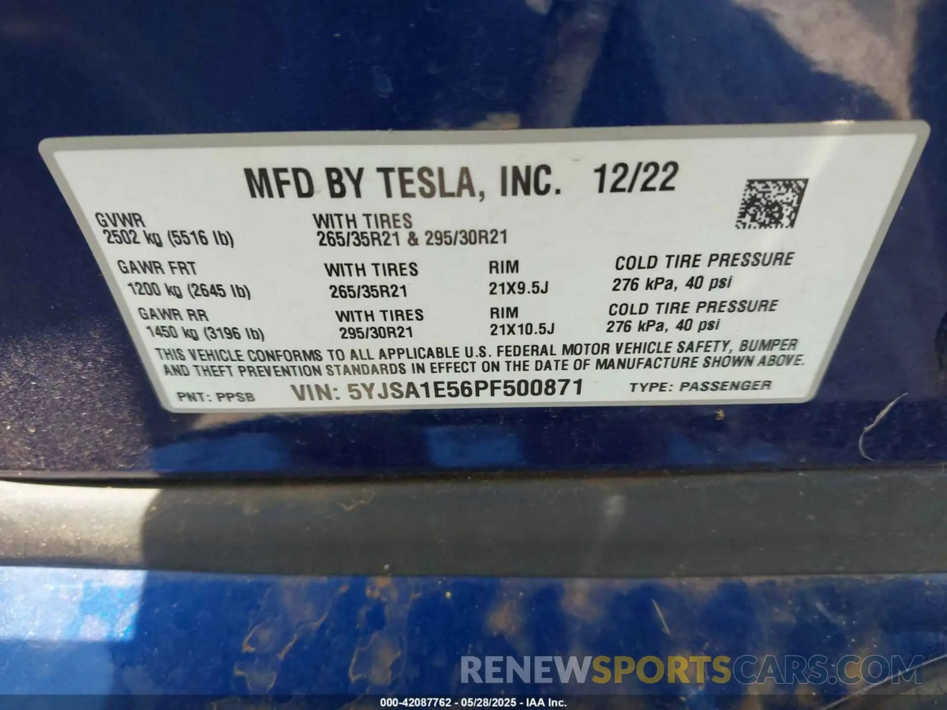 8 Photograph of a damaged car 5YJSA1E56PF500871 TESLA MODEL S 2023