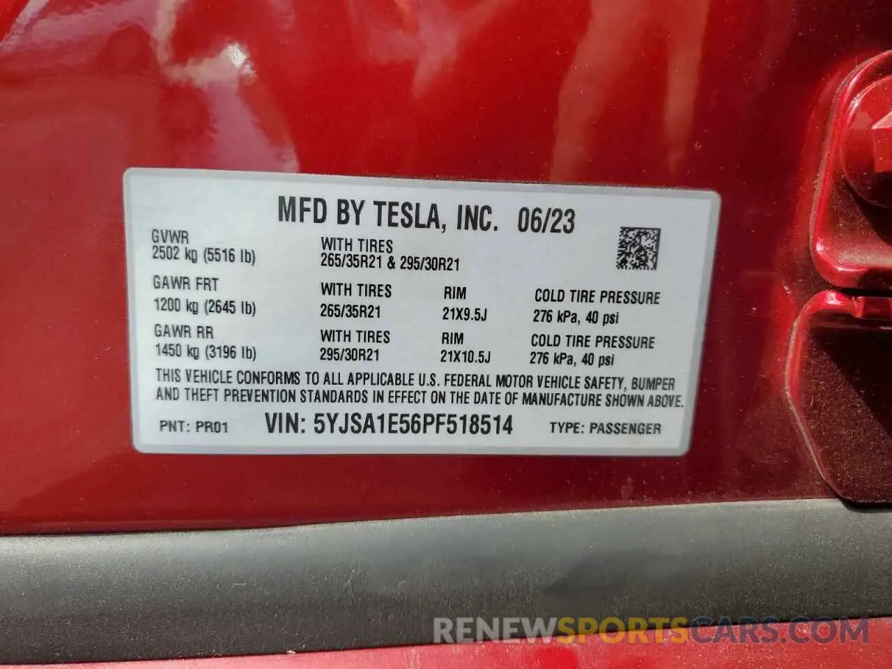 12 Photograph of a damaged car 5YJSA1E56PF518514 TESLA MODEL S 2023