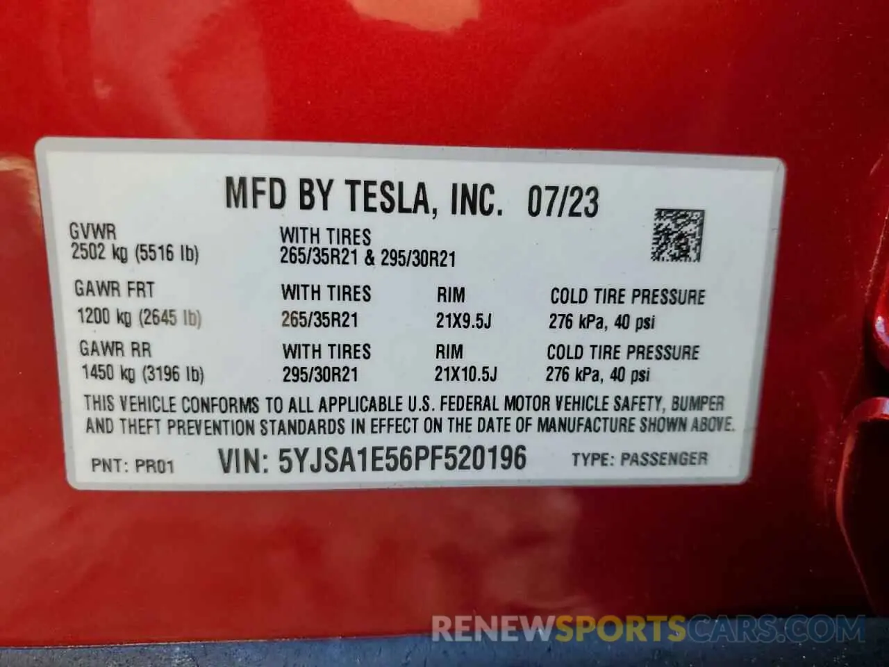 13 Photograph of a damaged car 5YJSA1E56PF520196 TESLA MODEL S 2023