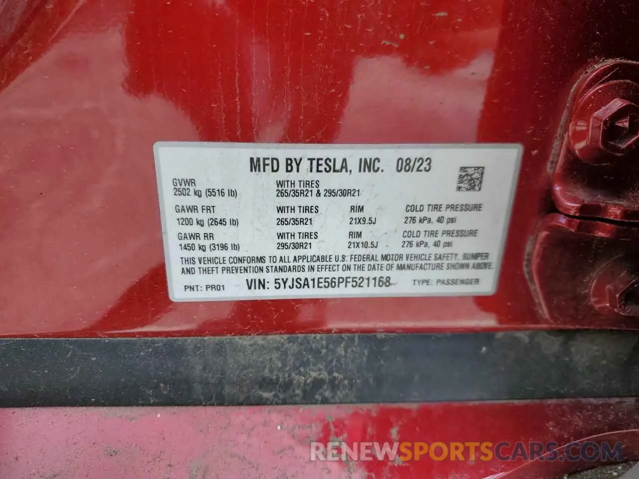 14 Photograph of a damaged car 5YJSA1E56PF521168 TESLA MODEL S 2023