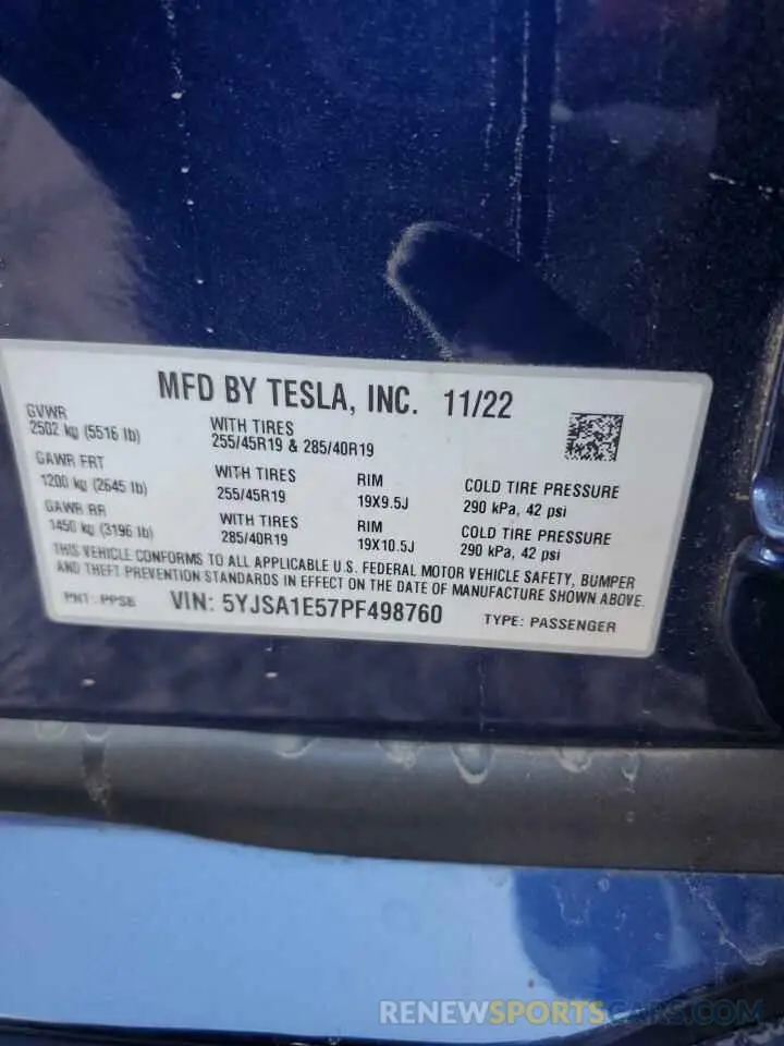 12 Photograph of a damaged car 5YJSA1E57PF498760 TESLA MODEL S 2023
