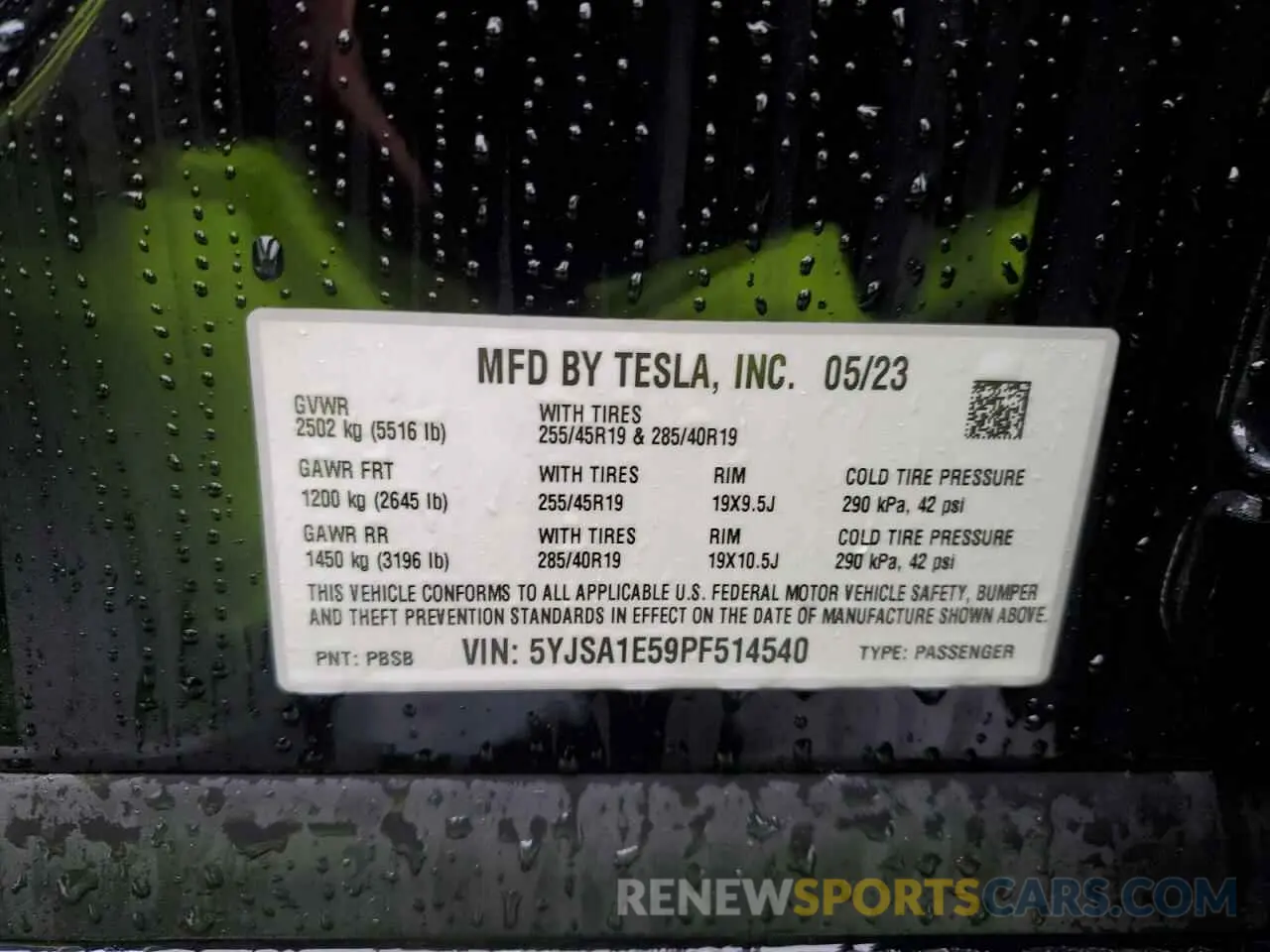 14 Photograph of a damaged car 5YJSA1E59PF514540 TESLA MODEL S 2023