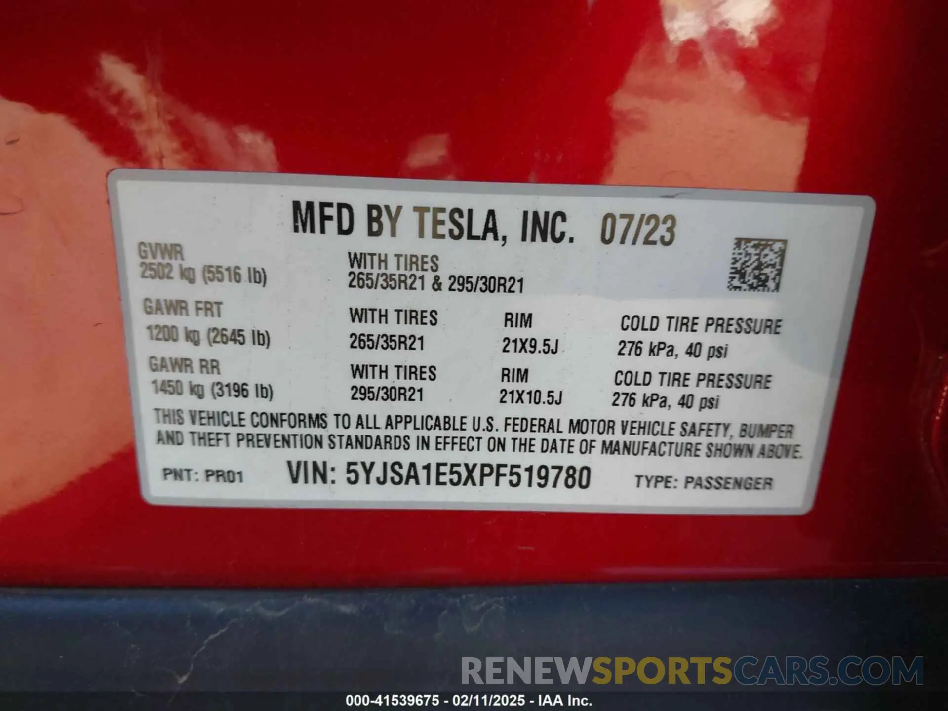 9 Photograph of a damaged car 5YJSA1E5XPF519780 TESLA MODEL S 2023