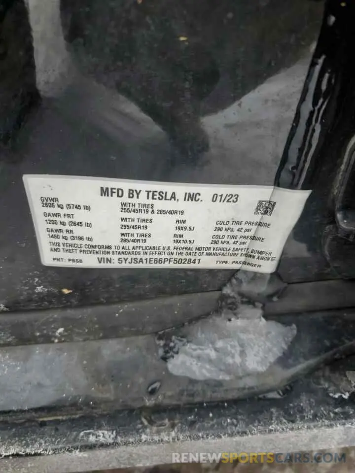 12 Photograph of a damaged car 5YJSA1E66PF502841 TESLA MODEL S 2023