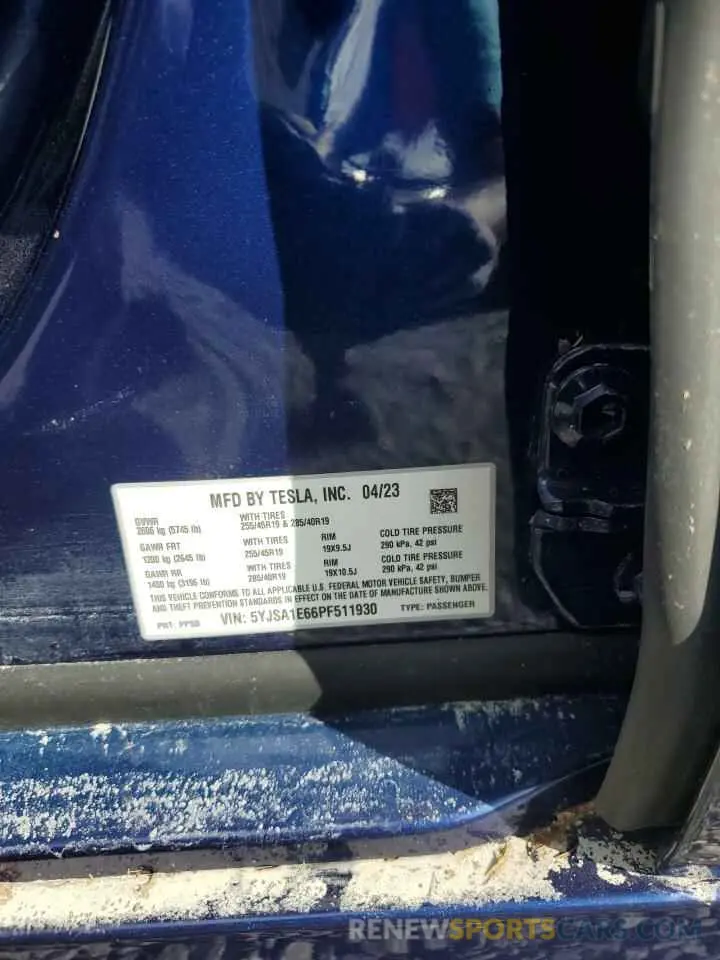 13 Photograph of a damaged car 5YJSA1E66PF511930 TESLA MODEL S 2023