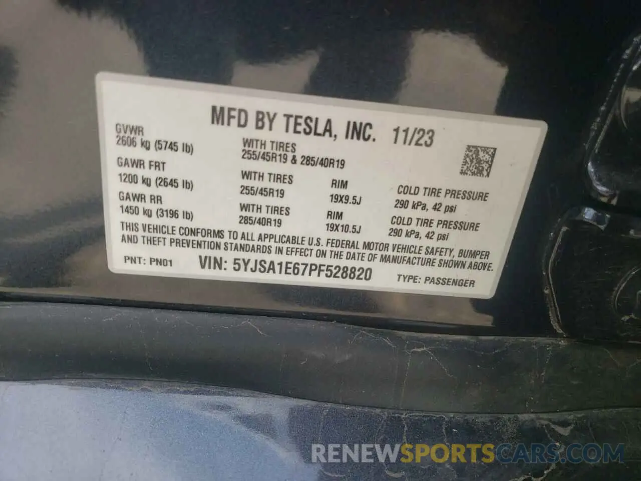 12 Photograph of a damaged car 5YJSA1E67PF528820 TESLA MODEL S 2023