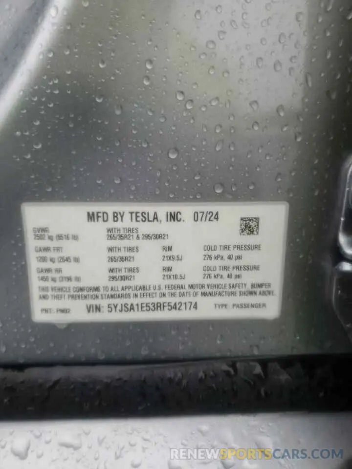 13 Photograph of a damaged car 5YJSA1E53RF542174 TESLA MODEL S 2024