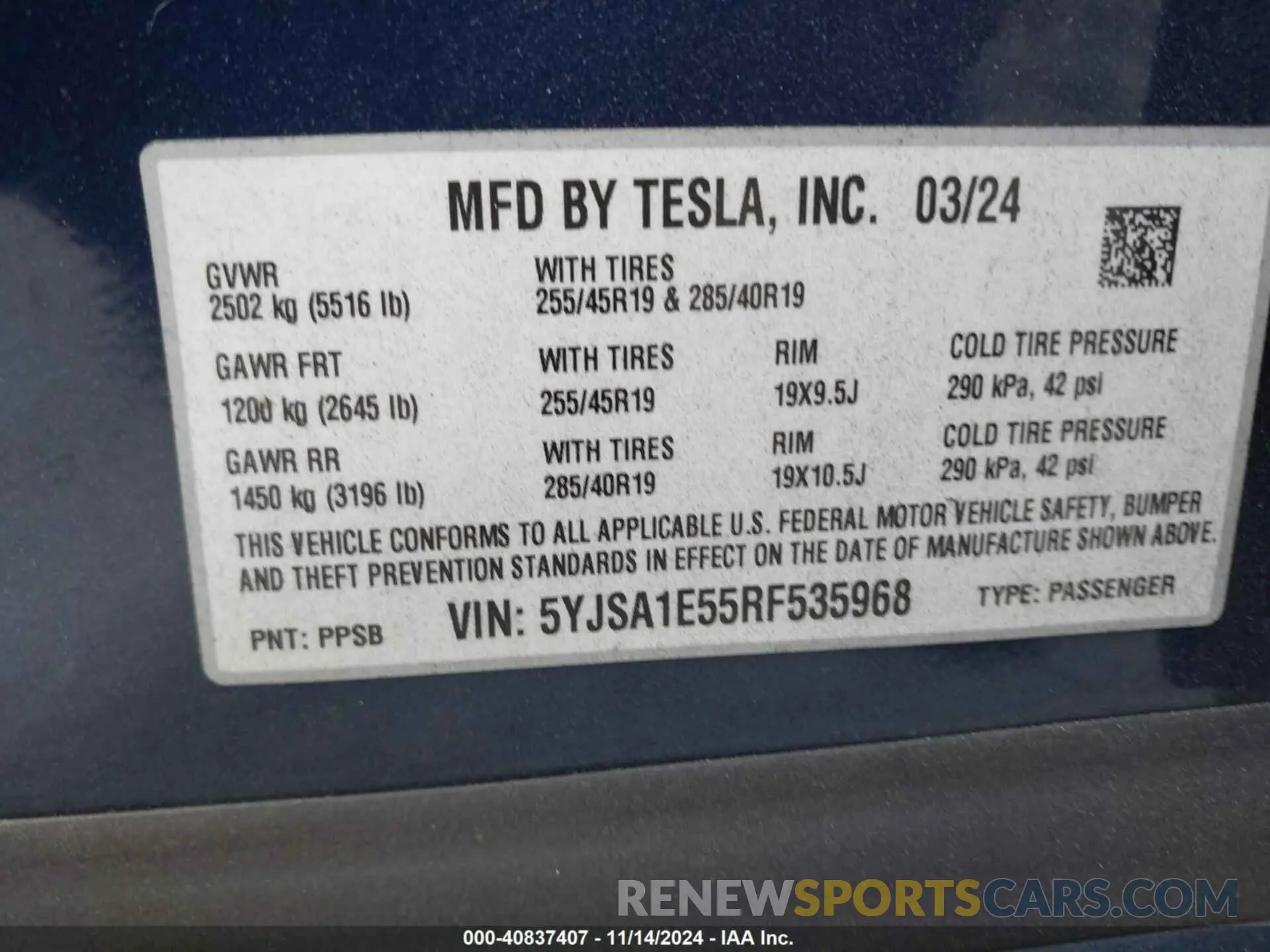 9 Photograph of a damaged car 5YJSA1E55RF535968 TESLA MODEL S 2024